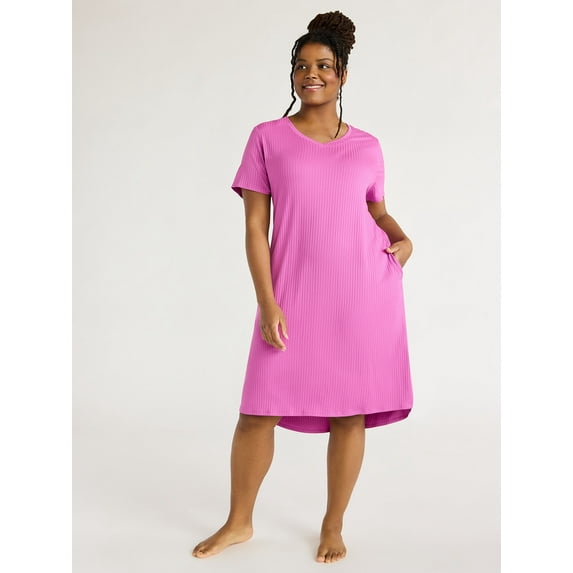 Joyspun Women's Ribbed Knit Midi Sleep Chemise, Sizes XS to 3X