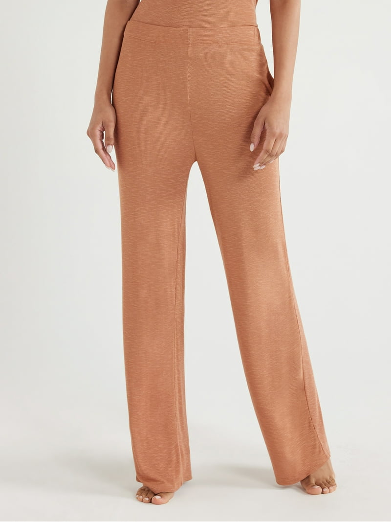 Joyspun Women's Ribbed Knit Pull On Sleep Pants, Sizes S to 3X