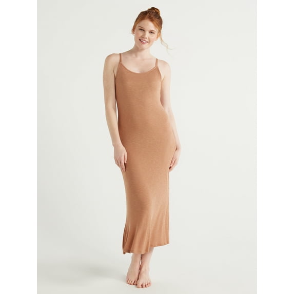 Joyspun Women's Ribbed Knit Sleep Chemise, Sizes XS to 3X