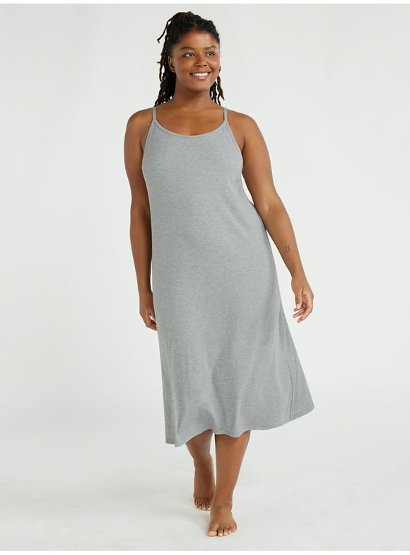 Joyspun Women's Ribbed Knit Sleep Chemise, Sizes XS to 3X