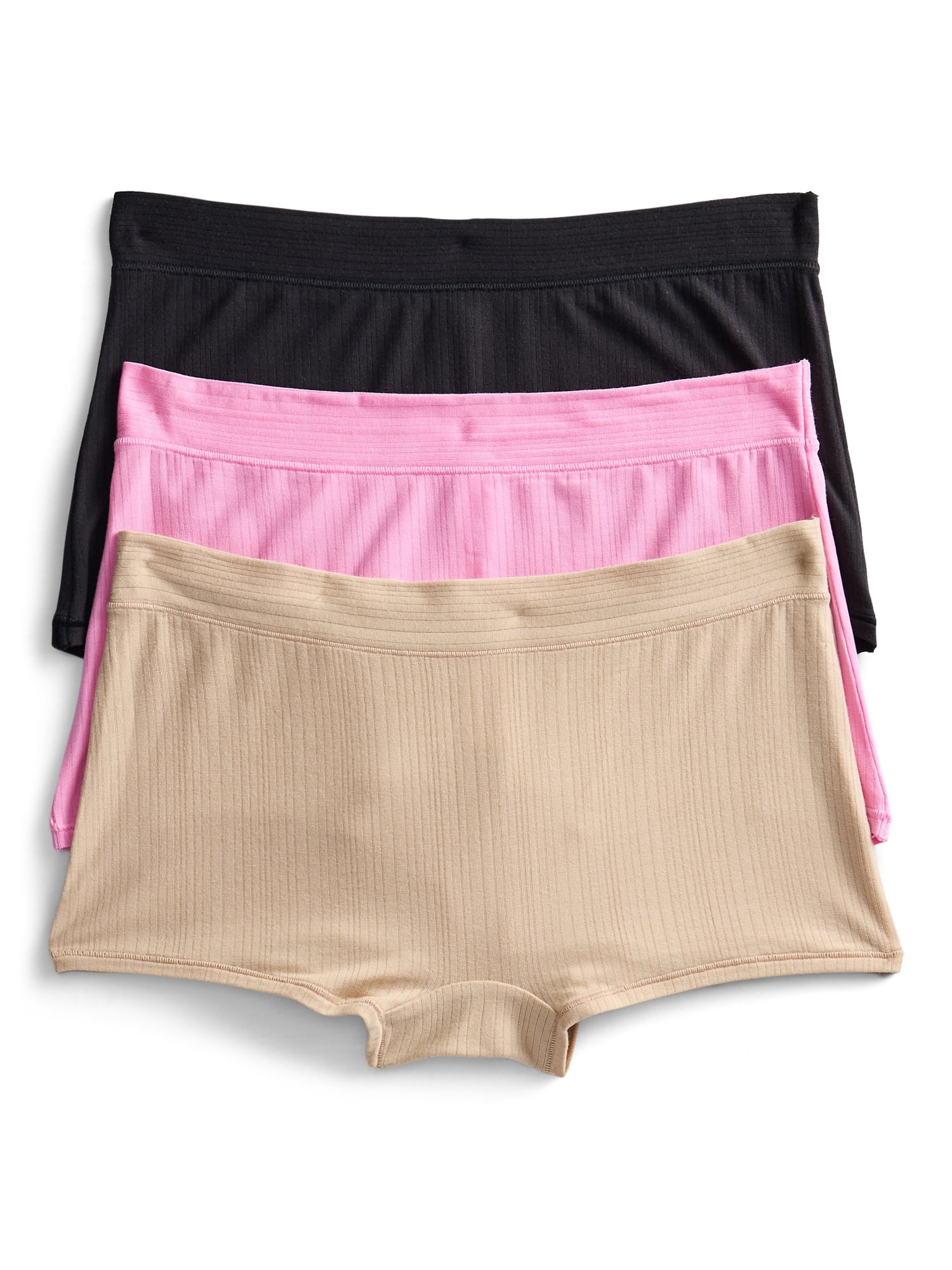 Joyspun Women's Ribbed Modal Boyshort Panties, 3-Pack, Sizes XS-3XL