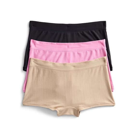 Joyspun Women's Ribbed Modal Boyshort Panties, 3-Pack, Sizes XS-3XL