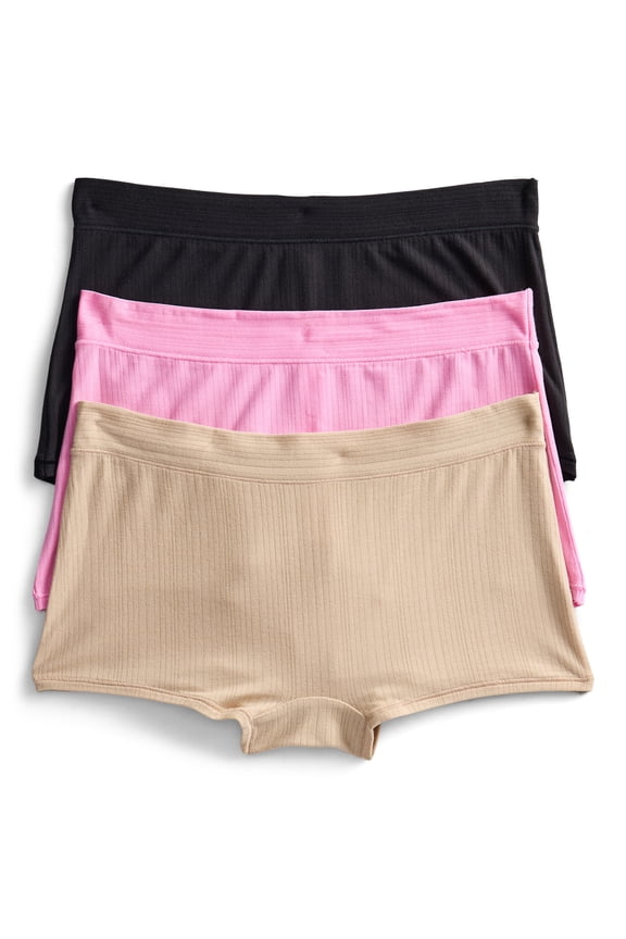 Women's Ribbed Modal Boyshort Panties, 3-Pack, Sizes XS-3XL