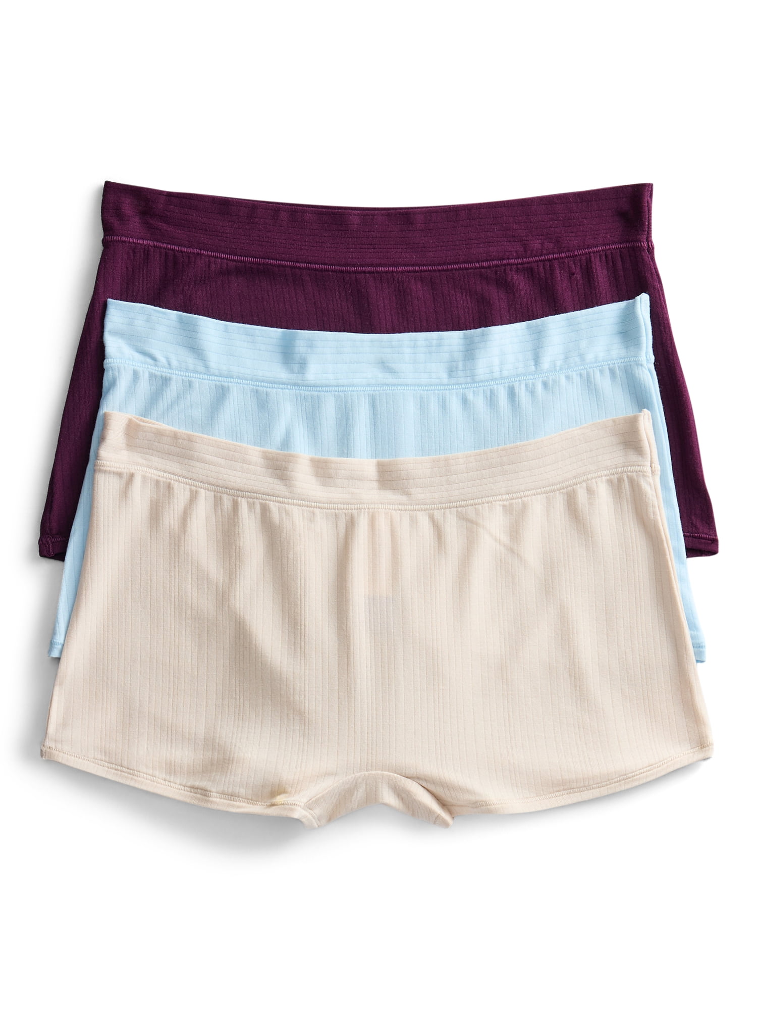 Joyspun Women's Ribbed Modal Boyshort Panties, 3-Pack, Sizes XS-3XL
