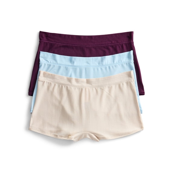 Joyspun Women's Ribbed Modal Boyshort Panties, 3-Pack, Sizes XS-3XL