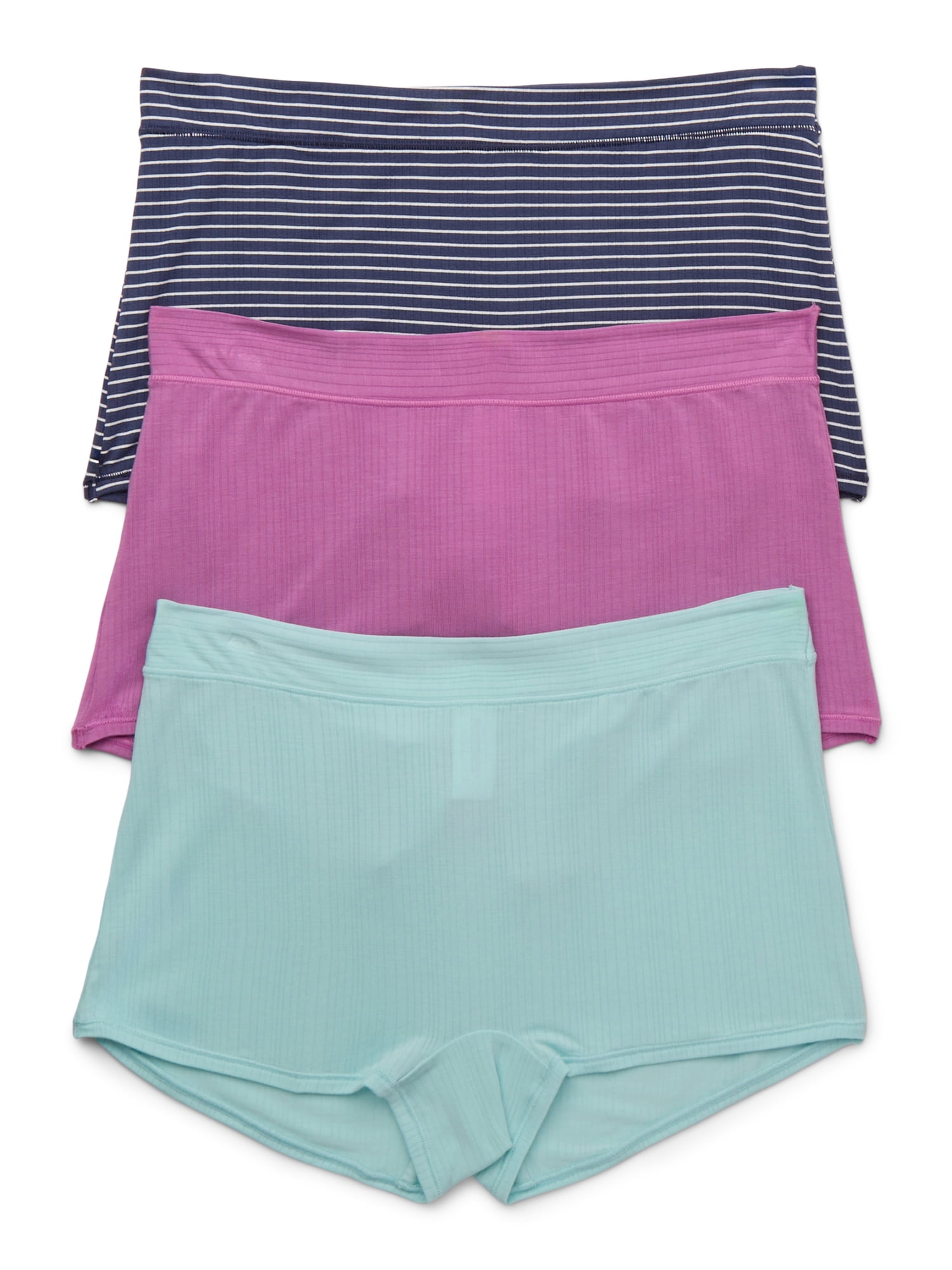 Joyspun Women's Ribbed Modal Boyshort Panties, 3-Pack, Sizes XS-3XL