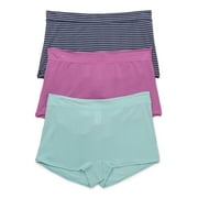 Joyspun Women's Ribbed Modal Boyshort Panties, 3-Pack, Sizes XS-3XL