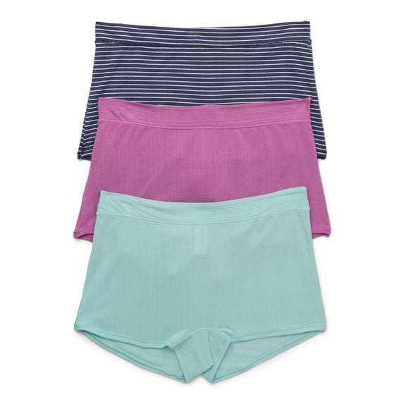 Joyspun Women's Ribbed Modal Boyshort Panties, 3-Pack, Sizes XS-3XL