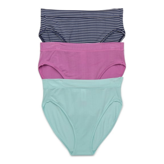 Joyspun Women's Ribbed Modal High Cut Brief Panties, 3-Pack, Sizes XS-3XL