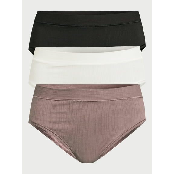 Joyspun Women’s Ribbed Modal Hi Cut Brief Panties, 3-Pack, Sizes XS to 3XL