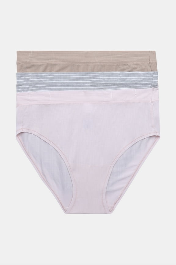 Women’s Ribbed Modal Hi Cut Brief Panties, 3-Pack, Sizes XS to 3XL