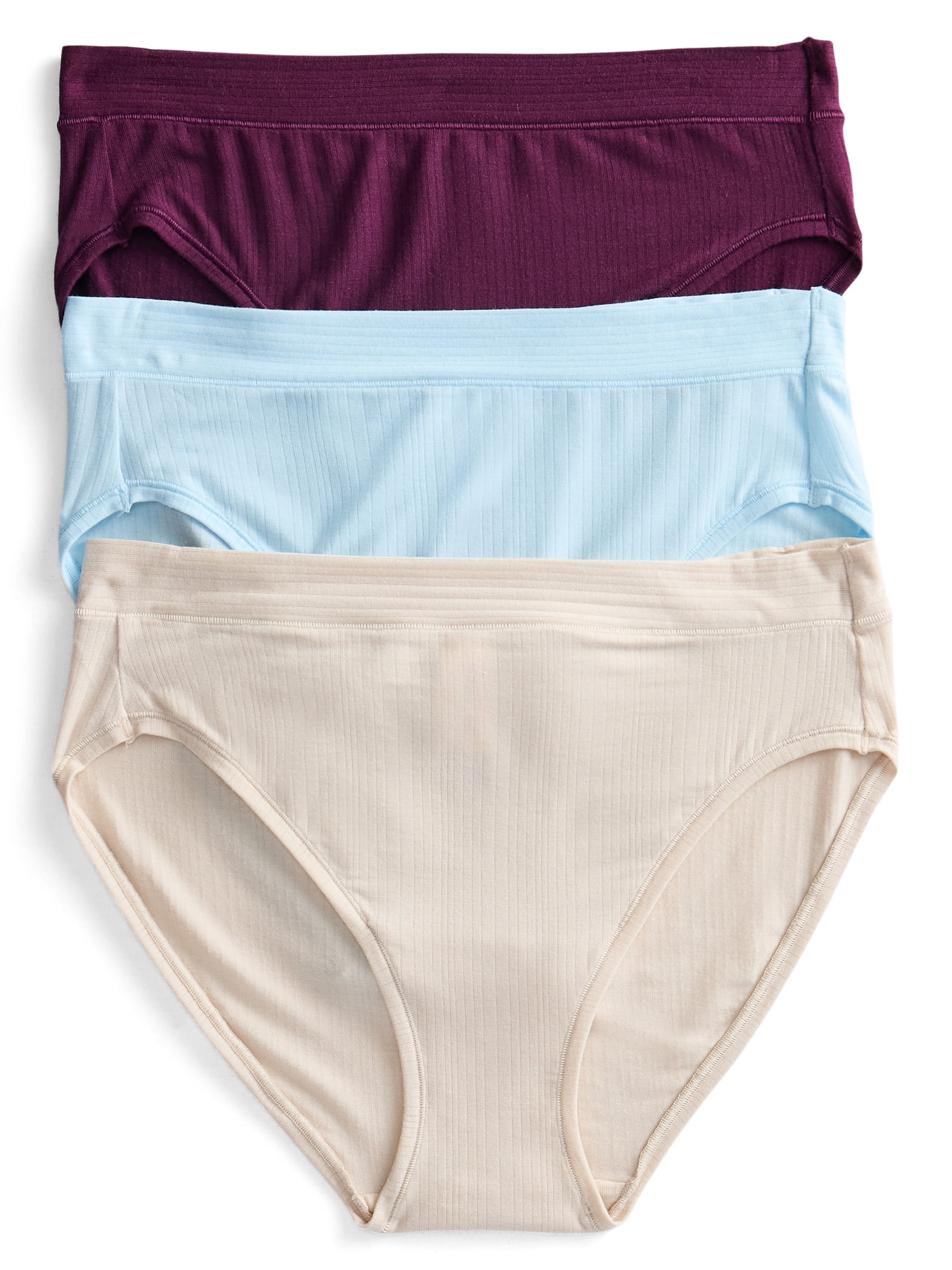 Joyspun Women's Ribbed Modal High Cut Brief Panties, 3-Pack, Sizes XS-3XL