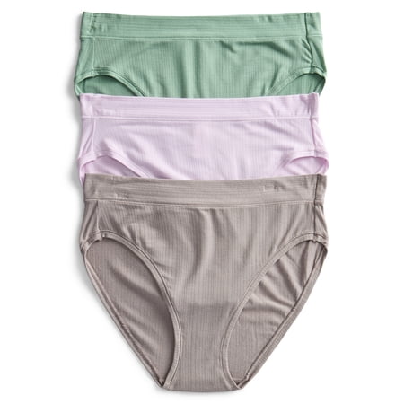 Joyspun Women's Ribbed Modal High Cut Panties, 3-Pack, Sizes XS-3XL