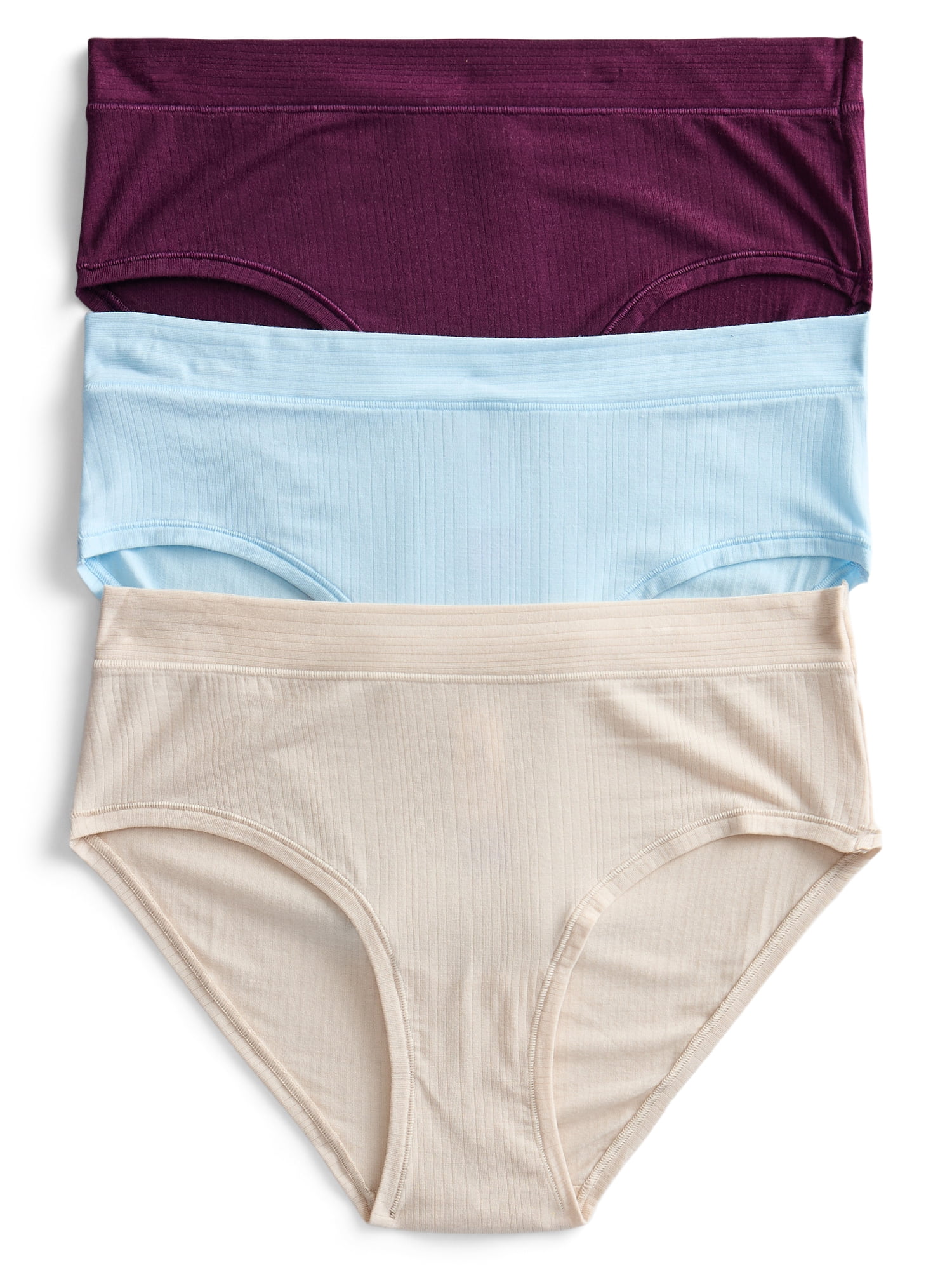Joyspun Women's Ribbed Modal Hipster Panties, 3-Pack, Sizes XS-3XL