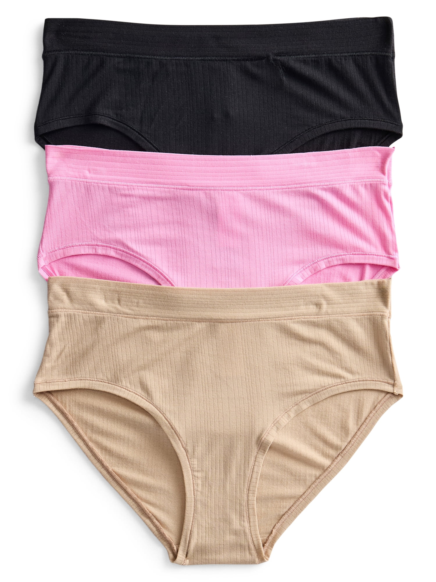 Joyspun Women's Ribbed Modal Hipster Panties, 3-Pack, Sizes XS-3XL