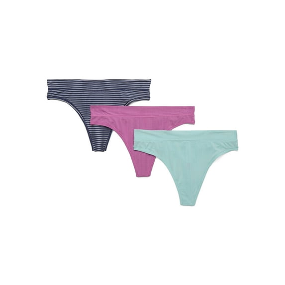 Joyspun Women's Ribbed Modal Thong Panties, 3-Pack, Sizes XS-3XL