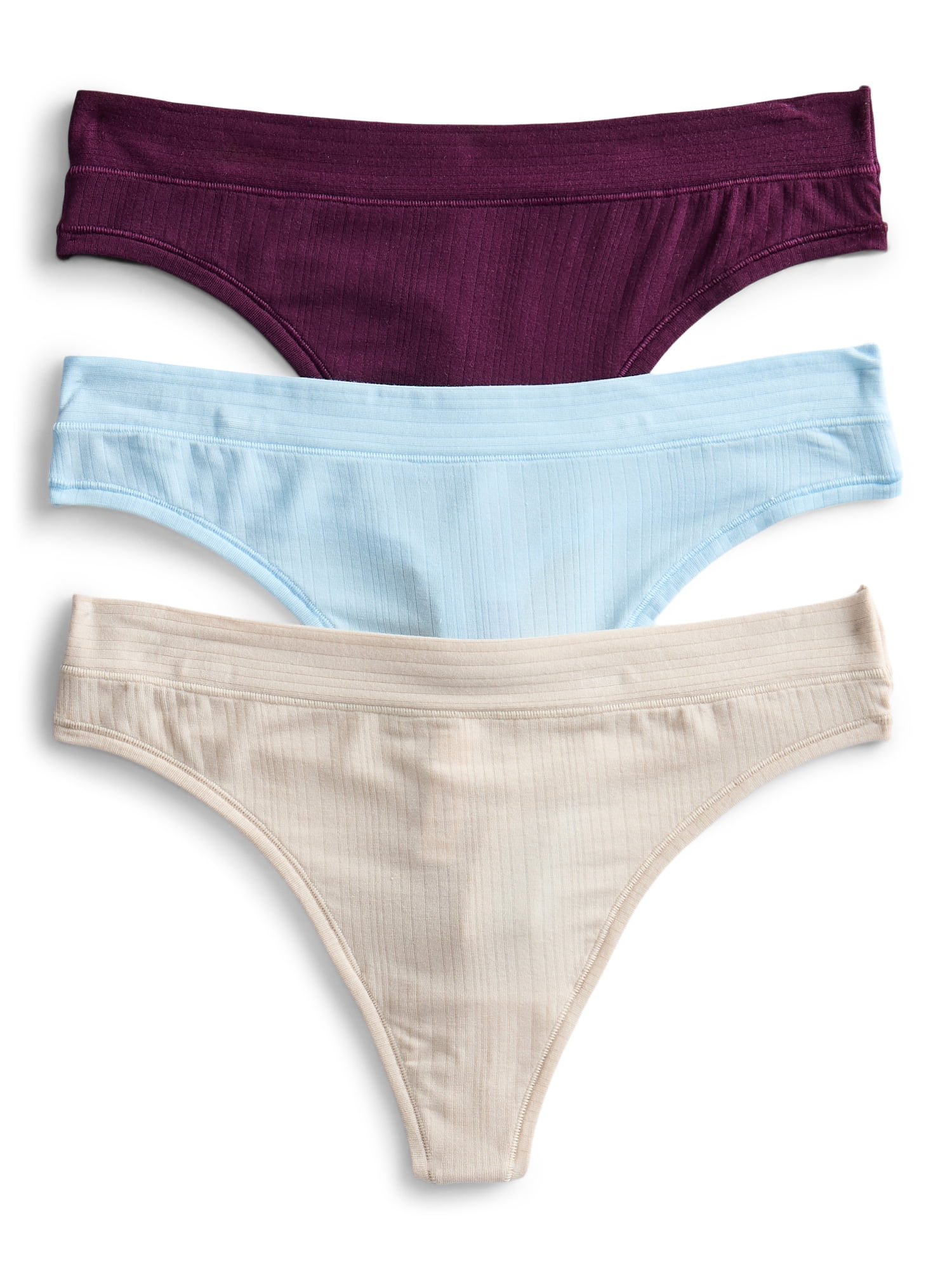Joyspun Women's Ribbed Modal Thong Panties, 3-Pack, Sizes XS-3XL