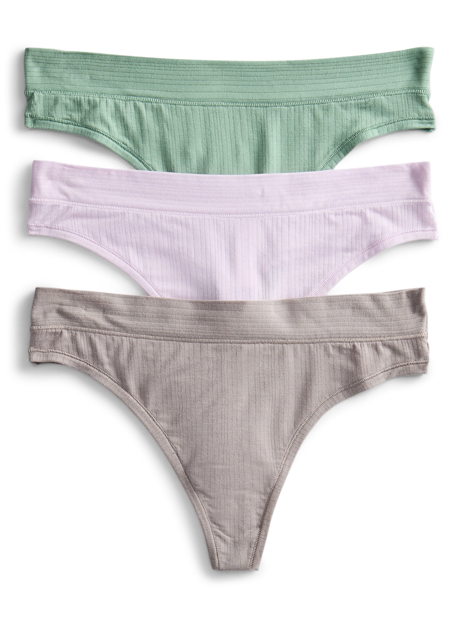 Joyspun Women's Ribbed Modal Thong Panties, 3-Pack, Sizes XS to 3XL