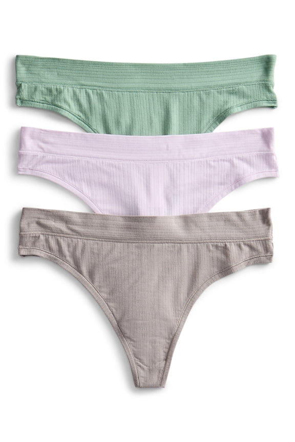 Women's Ribbed Modal Thong Panties, 3-Pack, Sizes XS to 3XL
