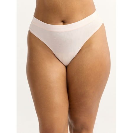 Joyspun Women's Ribbed Modal Thong Panties, 3-Pack, Sizes XS to 3XL