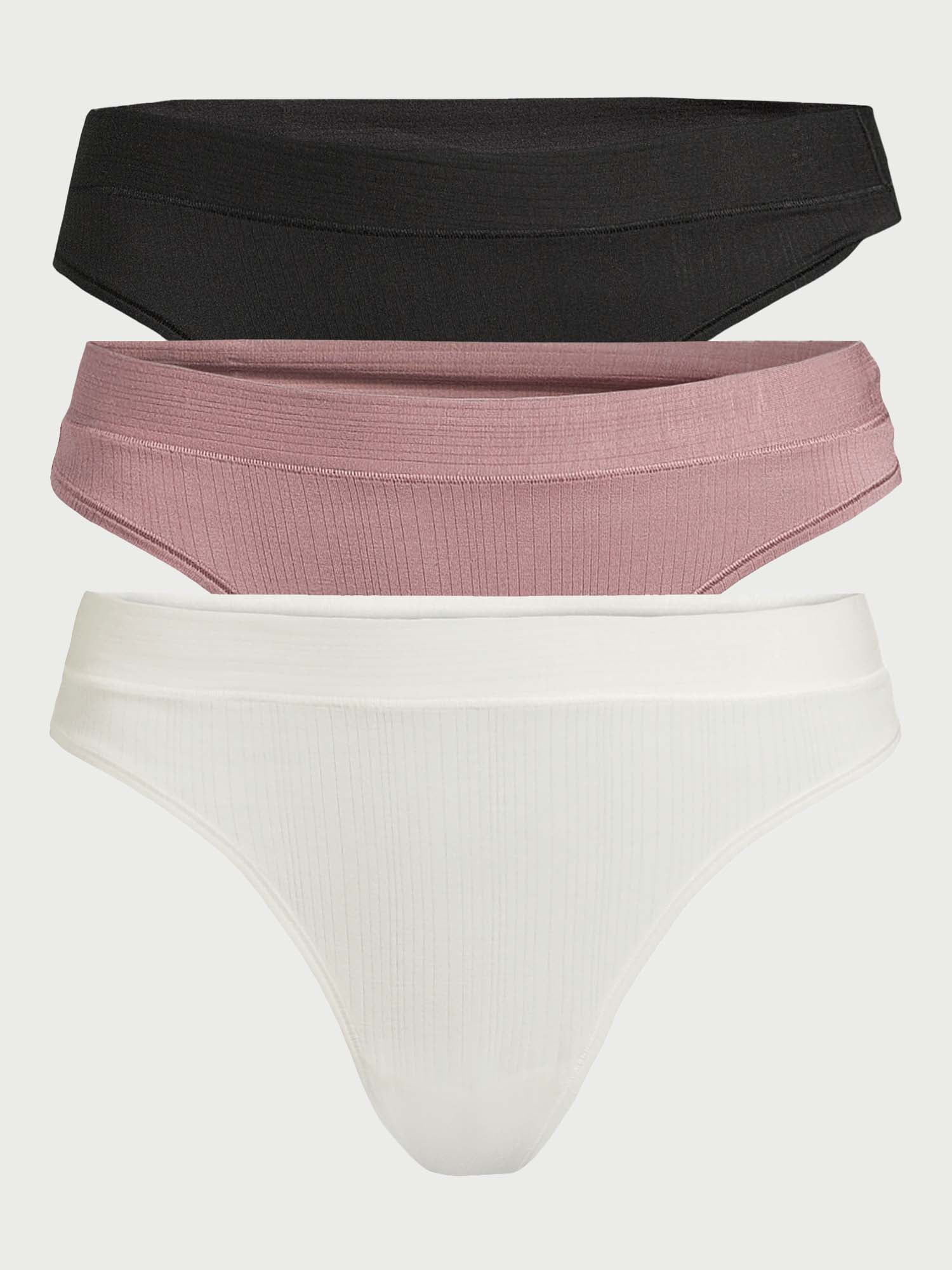 Joyspun Women's Ribbed Modal Thong Panties, 3-Pack, Sizes XS to 3XL