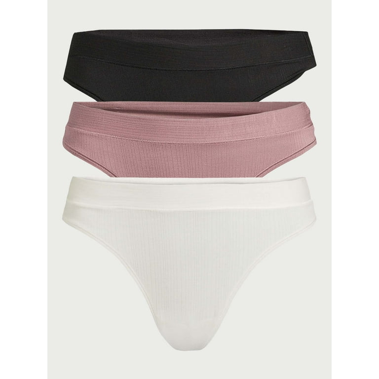 Joyspun Women's Ribbed Modal Thong Panties, 3-Pack, Sizes XS to