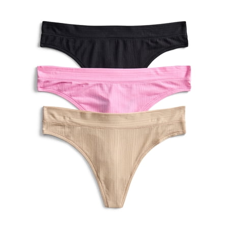 Joyspun Women's Ribbed Modal Thong Panties, 3-Pack, Sizes XS-3XL