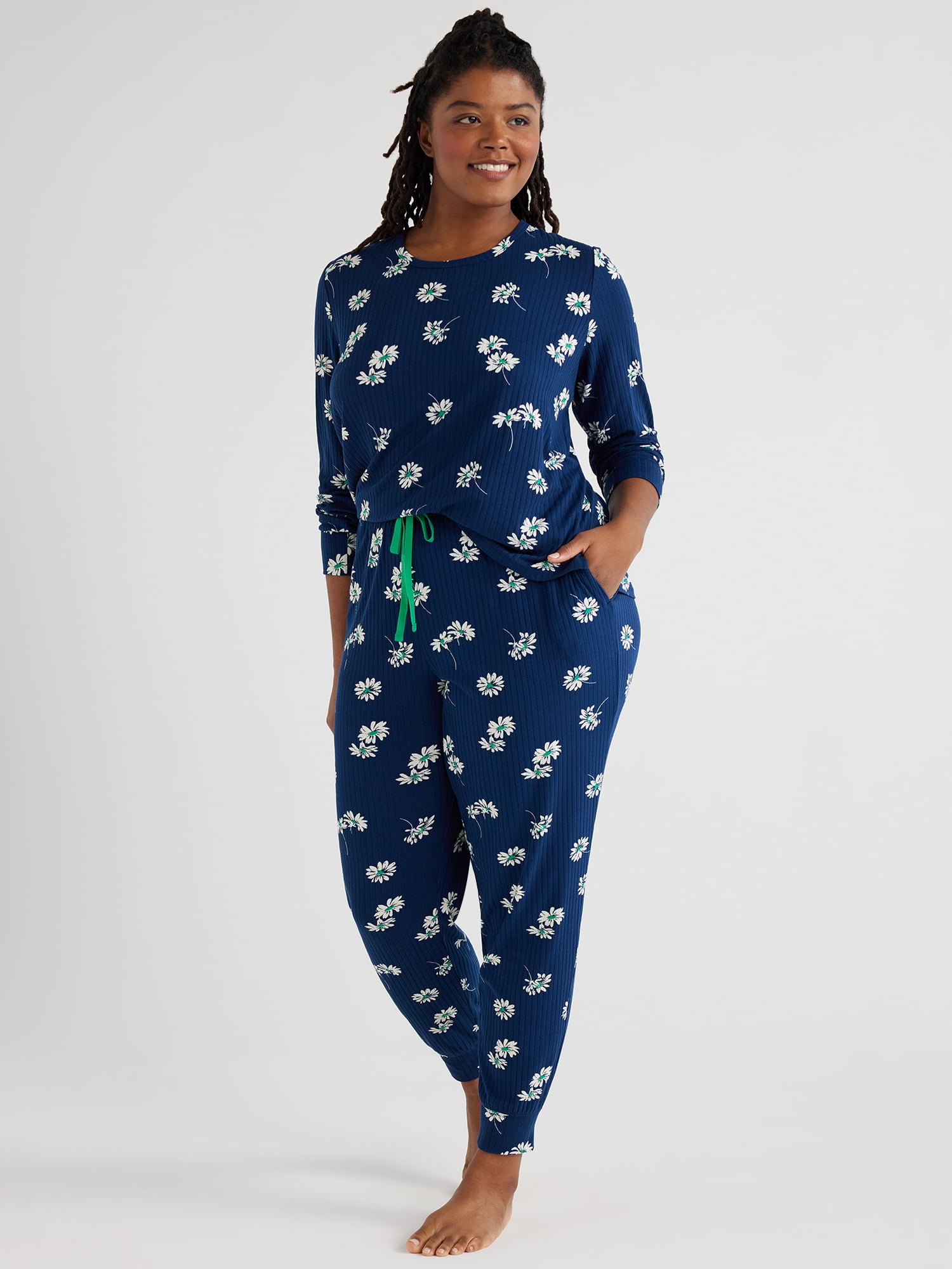 Joyspun Women’s Ribbed Top and Pants Pajama Set, Sizes S-3X - Walmart.com
