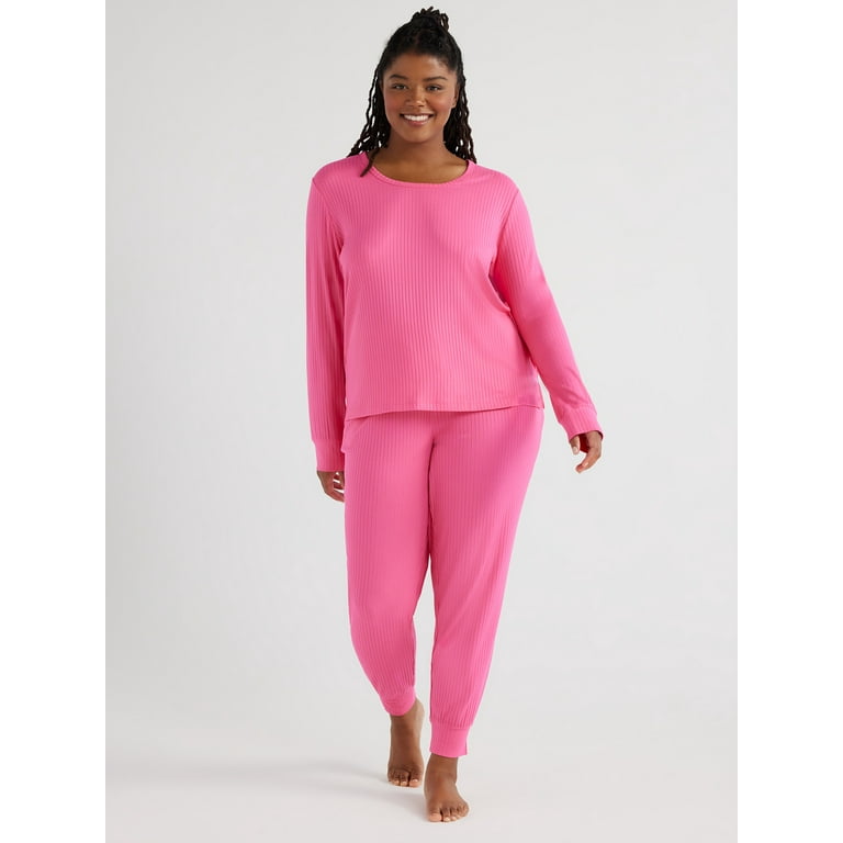 Joyspun Women’s Ribbed Top and Pants Pajama Set, Sizes S-3X