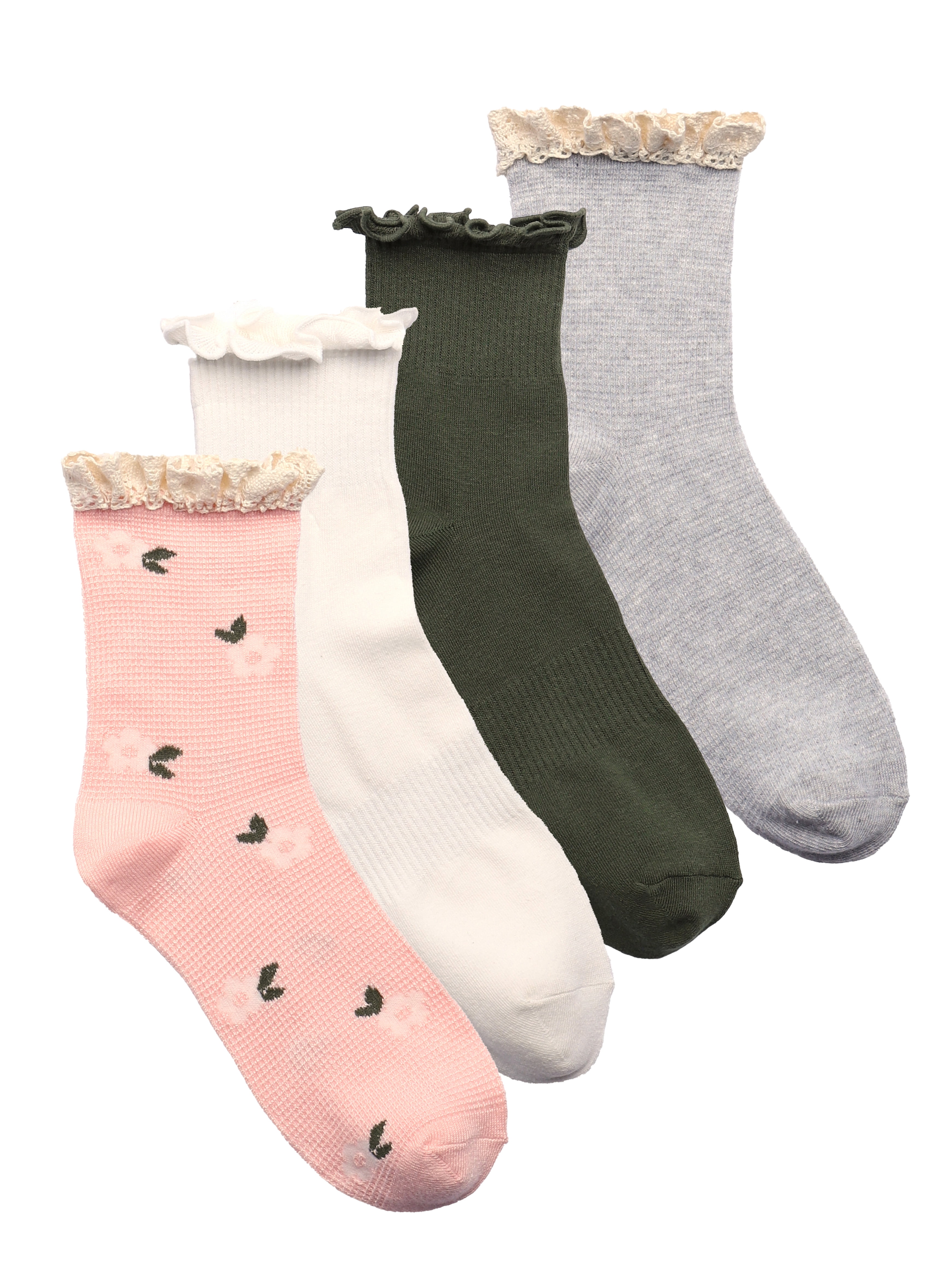 Joyspun Ruffle and Lettuce Edge Crew Socks 4-Pack for Women Sizes
