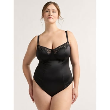 Joyspun Women's Satin Bodysuit with Lace, Sizes XS-XXXL