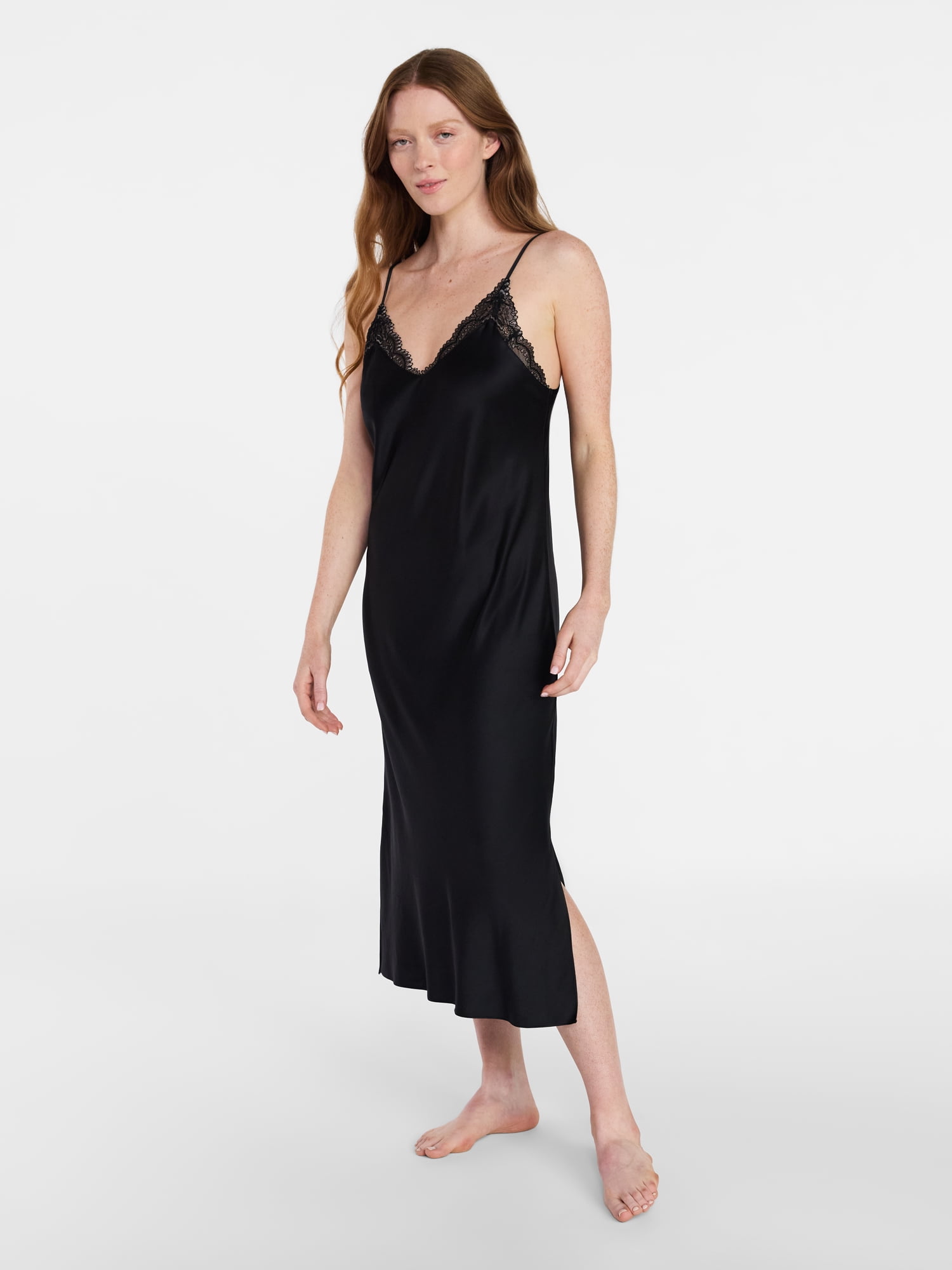Joyspun Women’s Satin Midi Chemise, Sizes S-3X
