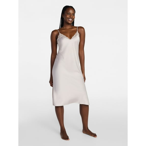 Joyspun Women’s Satin Midi Chemise, Sizes S-3X