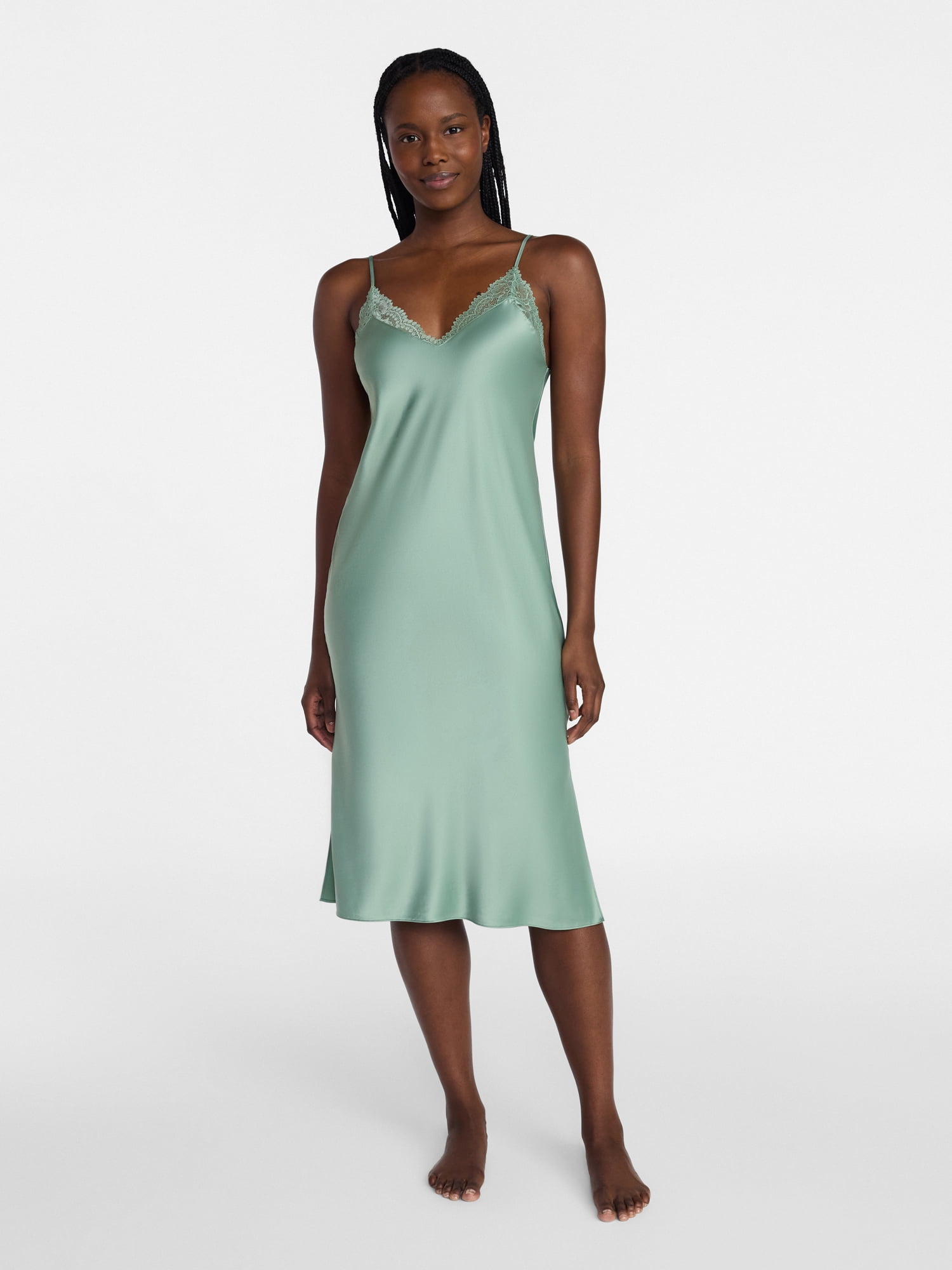 Joyspun Women’s Satin Midi Chemise, Sizes S-3X