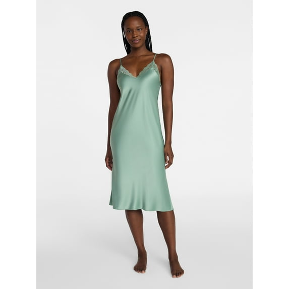 Joyspun Women’s Satin Midi Chemise, Sizes S-3X
