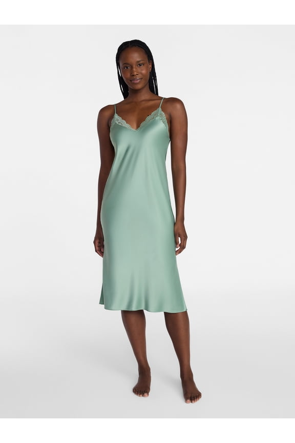 Women’s Satin Midi Chemise, Sizes S-3X