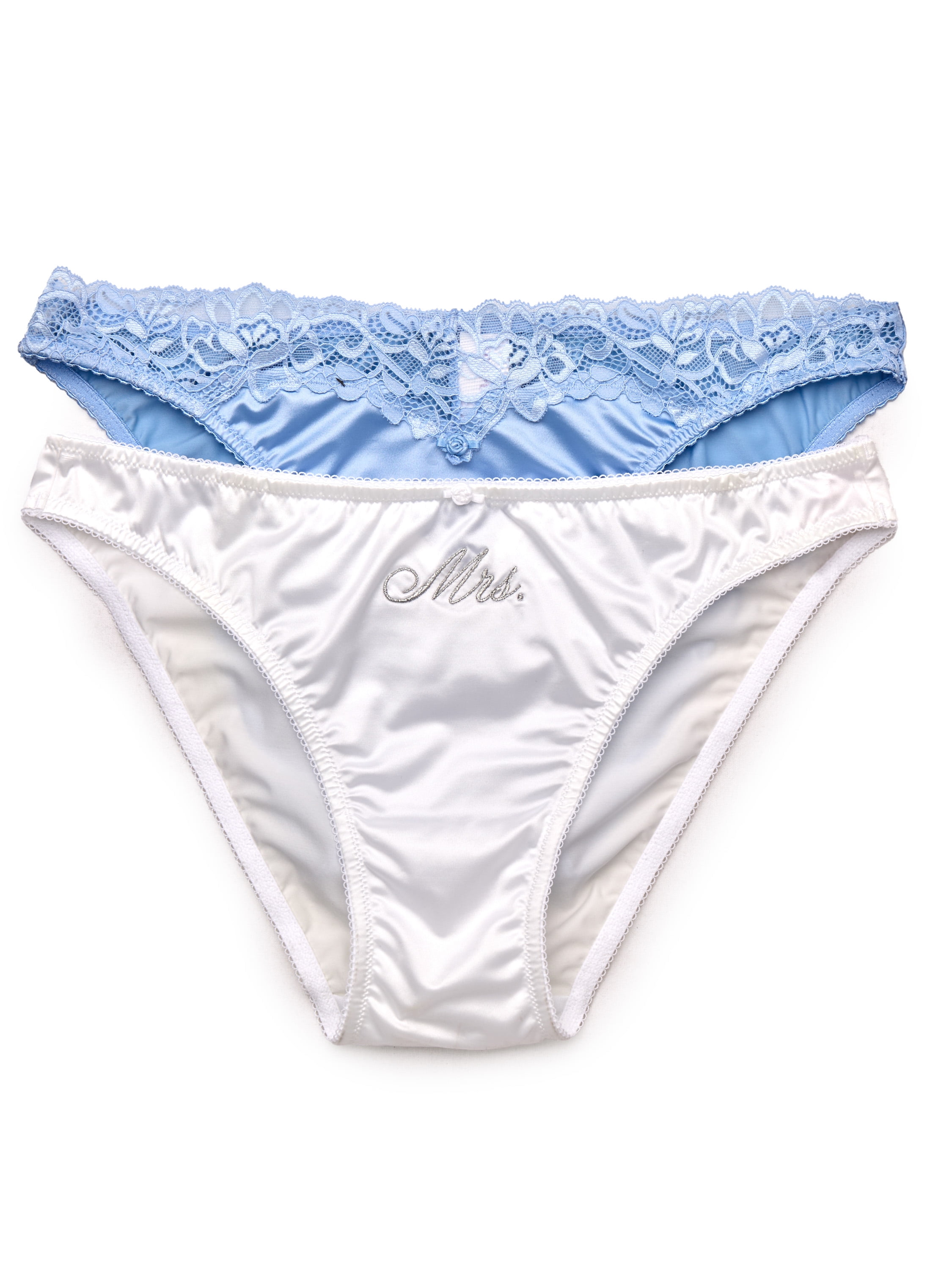 Joyspun Women's Satin Bridal Cheeky Panties with Lace and Picot, 2-Pack, Sizes XS-3XL