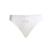 JOYSPUN Women's Satin Bridal Thong Panties with Lace and Picot, 2-Pack, Sizes XS-3XL