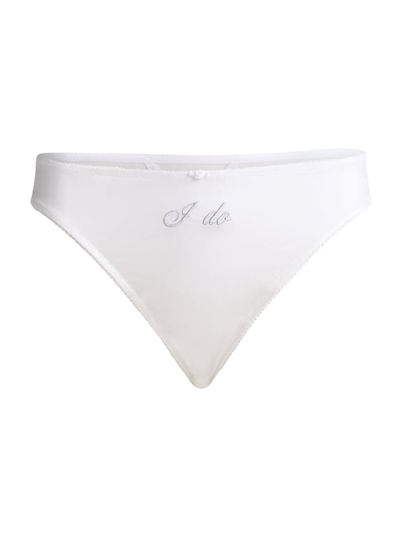 Women's Satin Bridal Thong Panties with Lace and Picot, 2-Pack, Sizes XS-3XL