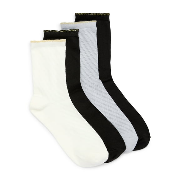 Joyspun Scallop Edge Dress Crew Socks for Women, Sizes 4-10, 4-Pack