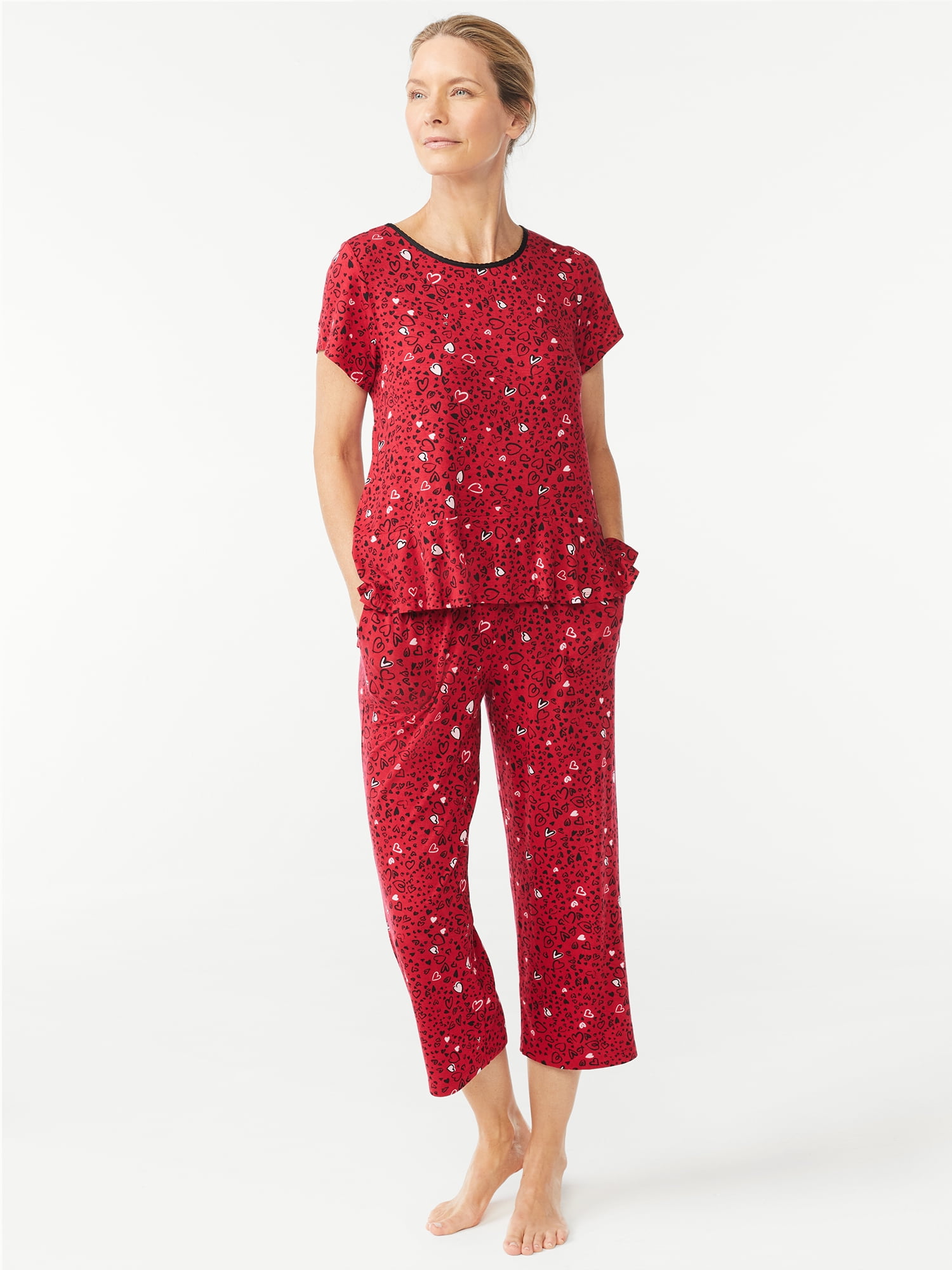 The Cat's Pajamas Women's Simple Stripe Luxe Pima Capri Pajama Set in Red