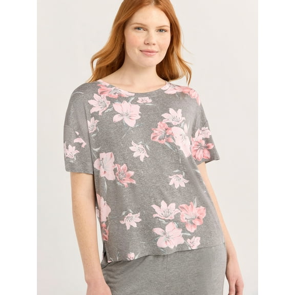 Joyspun Women’s Scoop Neck Sleepwear Tee with Short Sleeves, Sizes S-3X