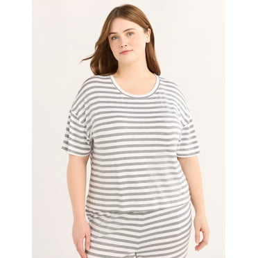 Joyspun Women’s Scoop Neck Sleepwear Tee with Short Sleeves, Sizes S-3X