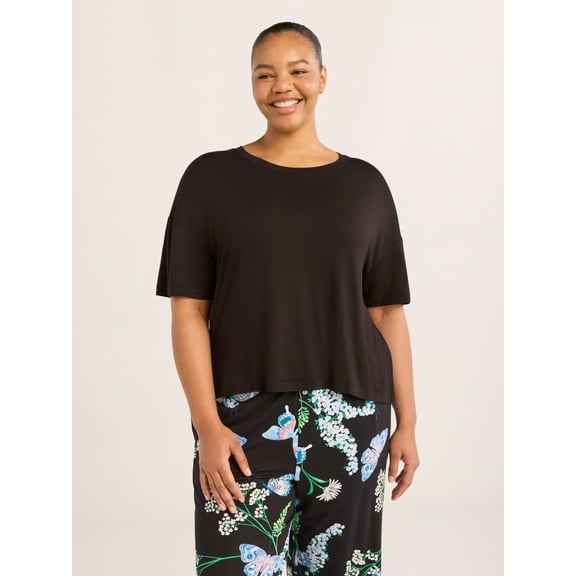 Joyspun Women’s Scoop Neck Sleepwear Tee with Short Sleeves, Sizes S-3X