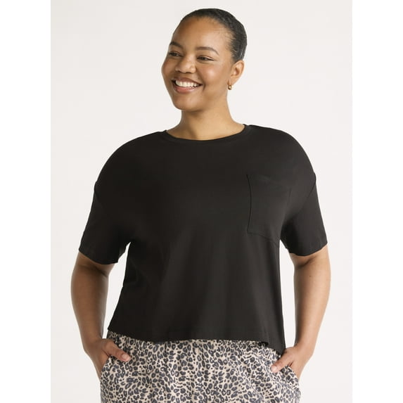 Joyspun Women’s Scoop Neck Sleepwear Tee with Short Sleeves, Sizes S-3X