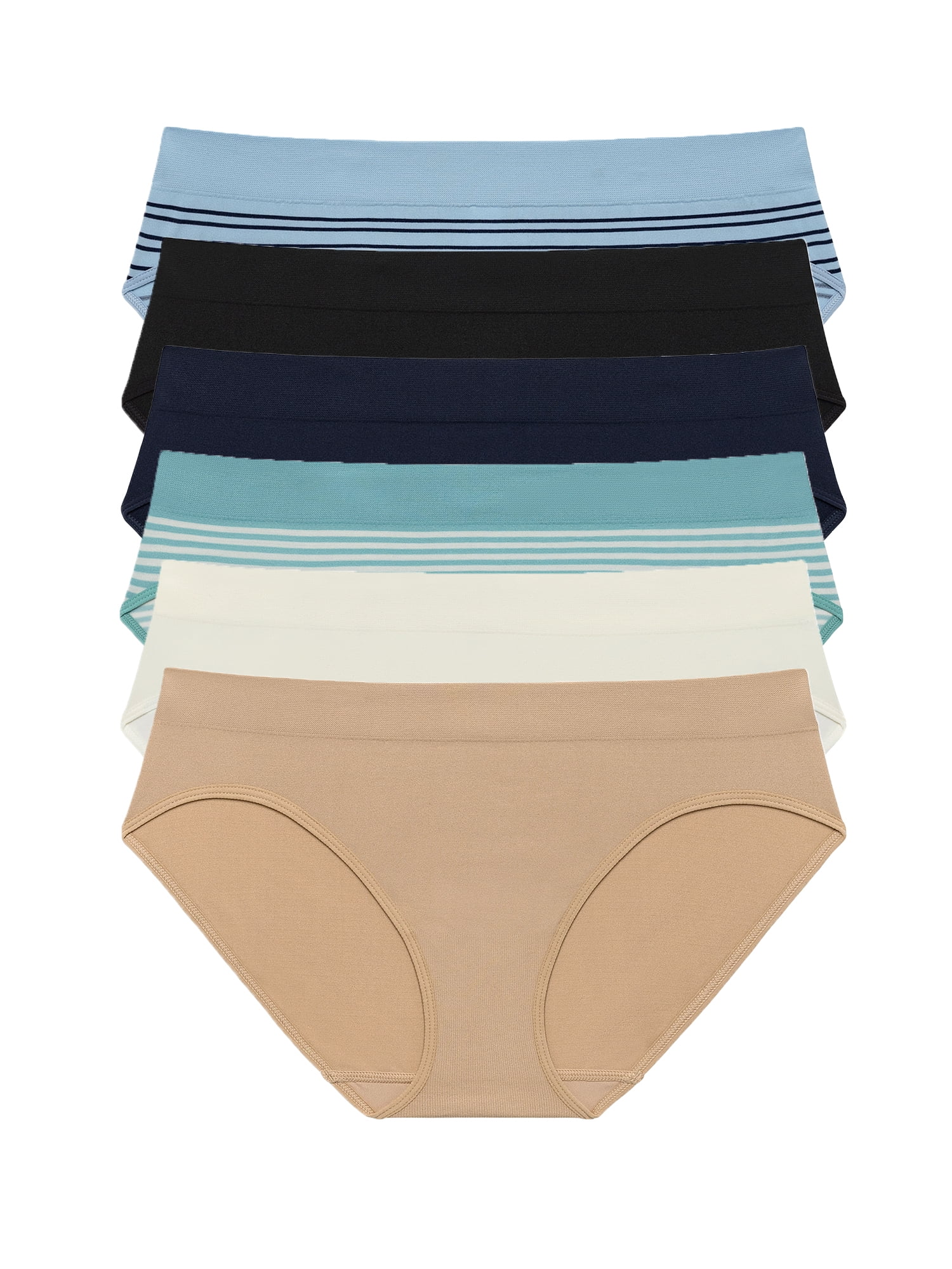 Joyspun Women's Seamless Bikini Panties, 6-Pack, Sizes XS-XXXL