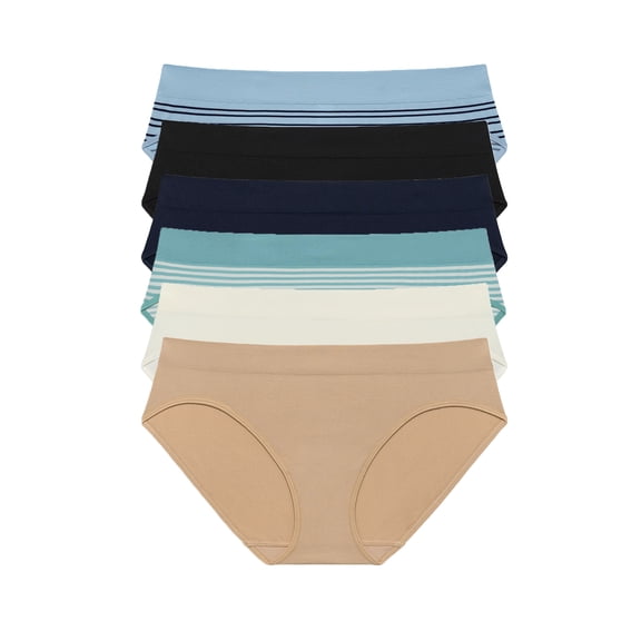 Joyspun Women's Seamless Bikini Panties, 6-Pack, Sizes XS-XXXL