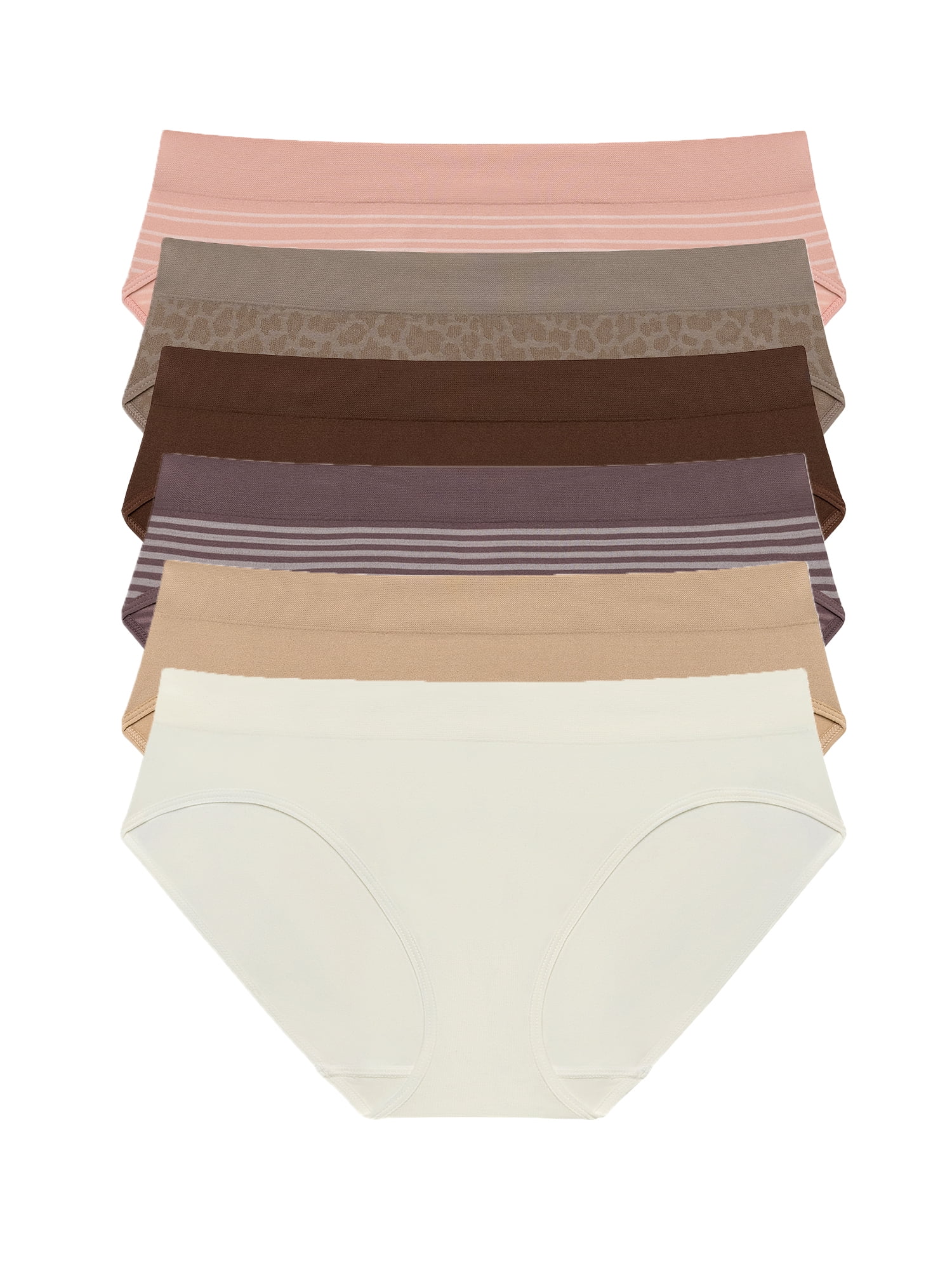 Joyspun Women's Seamless Bikini Panties, 6-Pack, Sizes XS-XXXL