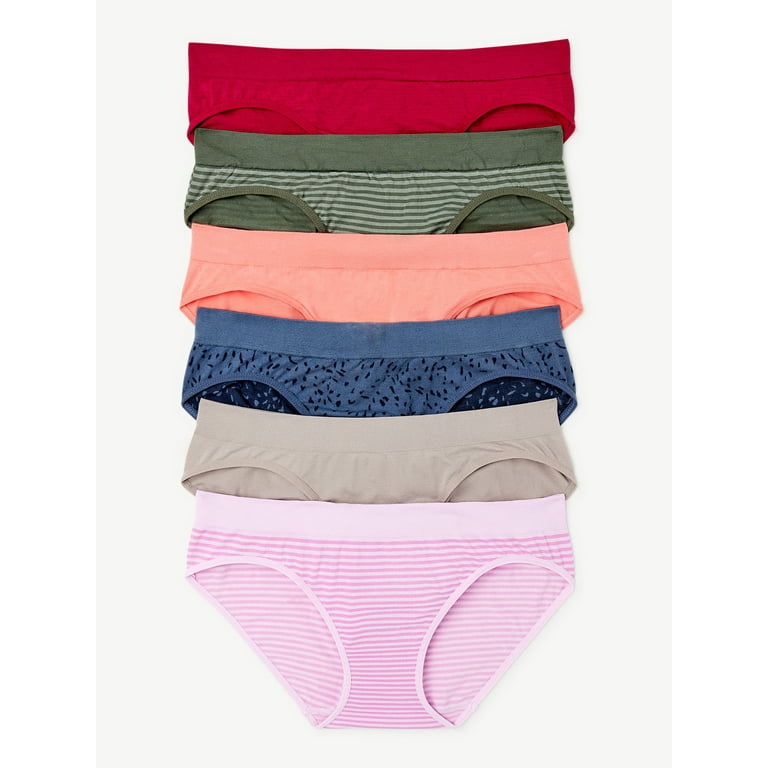 Joyspun Women's Seamless Bikini Panties, 6-Pack, Sizes XS to 3XL