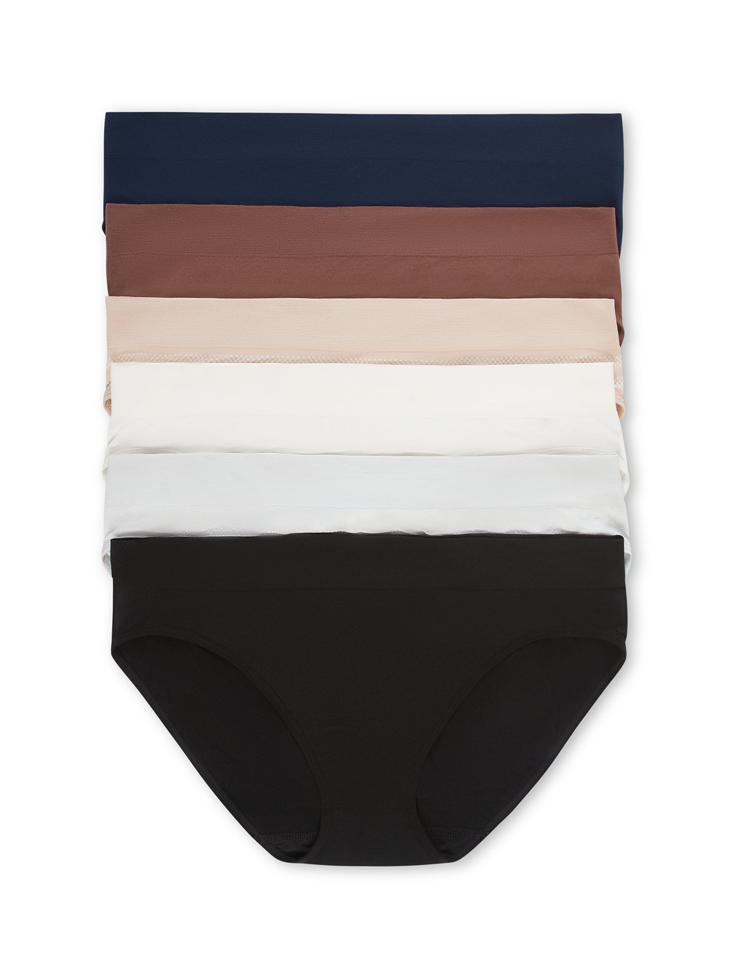 Joyspun Women's Seamless Bikini Panties, 6-Pack, Sizes XS-XXXL